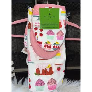 New Kate Spade New York Pink Cupcakes Bakery Kitchen Towels And Mini Mitts Set